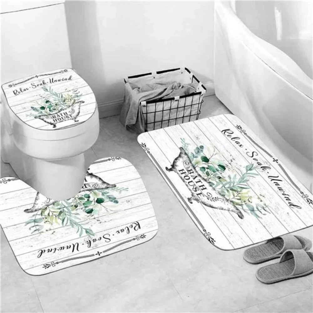 4Pcs Farmhouse Shower Curtain Set Vintage Floral BathroomSet with Shower Curtain